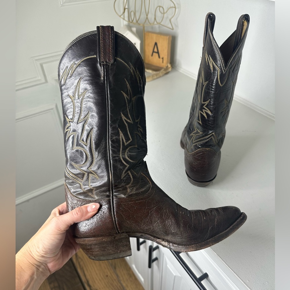 Vintage Tony Lama Gold Label Brown Western Boots Classic Rodeo Style Women's 9.5 - Picture 7 of 10